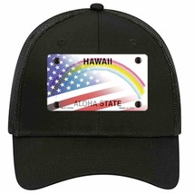 Hawaii with American Flag Novelty Black Mesh License Plate Hat - $28.99