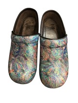 Dansko Colorful Scribble Pattern Leather Nursing Clogs, Size 37, Size 6.5-7 - $22.49