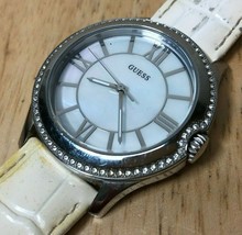 GUESS Steel Lady Silver Rhinestone Leather Analog Quartz Watch Hours~New Battery - £12.28 GBP