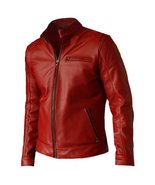 LE Soft Elegant Men&#39;s Red Leather Biker Jacket - £118.51 GBP