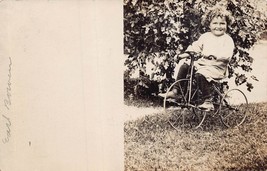 BOY RIDING TRICYCLE-IDENTIFIED EARL BROWN-JACKSON MICHIGAN~REAL PHOTO PO... - $11.33
