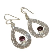 Amethyst Cut Gemstone 925 Silver Overlay Handmade Hemmer Dangle Drop Earrings - $9.99