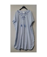 National Women&#39;s Maxi House Dress Blue Stripe Embroidered Kaftan - $32.99
