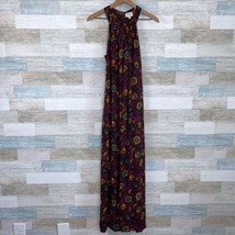 Everly Floral Halter Maxi Dress Burgundy Red Yellow Pleated Casual Womens Small - £15.81 GBP