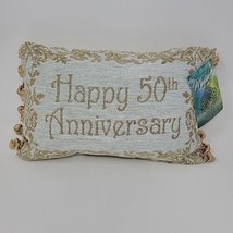 Happy 50th Anniversary Throw Pillow Golden Anniversary 12&quot; Manual Woodworkers - £14.78 GBP