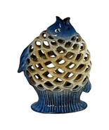Ceramic Open Mouth Fish Vase Pottery Incense Holder Pottery Cobalt Blue ... - £37.31 GBP