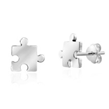 Whimsical Jigsaw Puzzle Piece Sterling Silver Stud Earrings - £10.91 GBP