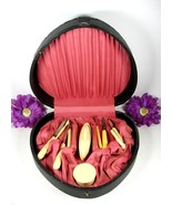 Vintage CELLULOID VANITY NAIL MANICURE KIT Set Cream 10 Pieces In Black Box - $40.43 CAD