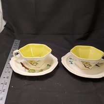 Pair of Vintage Cups &amp; Saucers; Red Wing White/green with design - £18.68 GBP