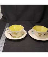 Pair of Vintage Cups &amp; Saucers; Red Wing White/green with design - £18.68 GBP