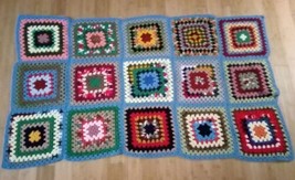 Vtg Handmade Granny Square Crochet Afghan Blanket Lap Throw 68&quot;X 40&quot; Multicolor - £15.81 GBP