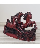 Asian Zing 3 Galloping Horses 4.5&quot; x 6.5&quot; Burgundy Soapstone Figurine Sc... - £14.16 GBP