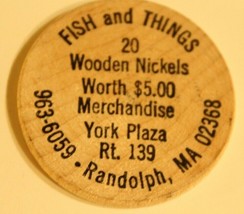 Vintage Fish and Things Wooden Nickel Randolph Massachusetts - £3.94 GBP