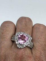 Vintage Pink Tourmaline Doublet Ring 925 Sterling Silver Size 10 - £117.67 GBP