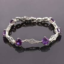 Simulated  7.00 CT Princess Cut Amethyst Tennis Bracelet Gold Plated 925 Silver  - £157.77 GBP