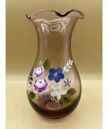 Fenton For Teleflora Hand Painted Flowers Purple Vase 8&quot; Great Detail - €18,43 EUR