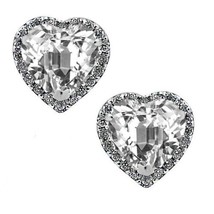 2CT Simulated Diamond Halo Heart Stud Earrings 14K White Gold Plated Silver - £71.79 GBP