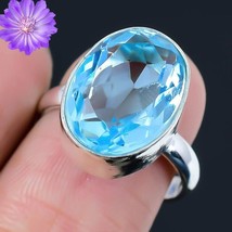 Natural Blue Topaz Gemstone Cluster Ring Size  925 Sterling Silver - £5.87 GBP