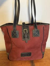 Vintage Dooney &amp; Bourke Large Suede Leather Bucket Tote Bag USA Burgundy... - $63.01