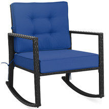 Patio Rattan Rocker Chair Outdoor Glider Rocking Chair Cushion Lawn Navy - £158.26 GBP