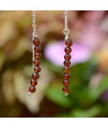Red Beaded Earrings Silver Minimalist Threader Earrings Silver String Ch... - $34.00