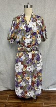 Purple White Floral Rayon Dress 10 Tropical Summer 1980s SL Fashions Vib... - £30.57 GBP
