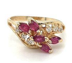 ESTATE VINTAGE 14K Yellow GOLD 1/2 ct Ruby &amp; 1/10 ct Diamond Ring Size 4.5, 2.5g - £388.55 GBP