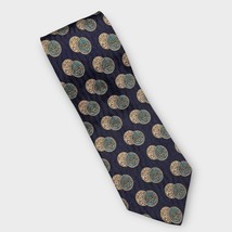 VALENTINO navy, teal &amp; gold coin medallion print silk tie made in Italy ... - $62.89