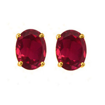 Graceful 3.5Ct Simulated Ruby Solitaire Stud Earrings Yellow Gold Plated Silver - £56.50 GBP