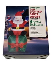6 FOOT Christmas Inflatable Santa on Gift Package LED Lighted Yard Decor... - $55.91