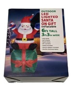 6 FOOT Christmas Inflatable Santa on Gift Package LED Lighted Yard Decor... - £43.97 GBP