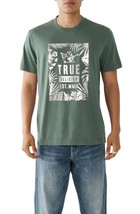 NWT $59 - True Religion Men&#39;s Medium Green w Silver Foil Leaves Logo T-S... - £18.95 GBP