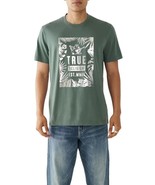 NWT $59 - True Religion Men&#39;s Medium Green w Silver Foil Leaves Logo T-S... - $455.79 MXN