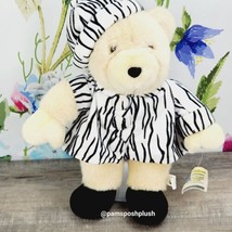 Good Stuff Beige Teddy Bear Plush 15&quot; Hat And Coat White Black Stripes W... - £11.72 GBP