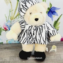 Good Stuff Beige Teddy Bear Plush 15&quot; Hat And Coat White Black Stripes Win Stuff - £11.75 GBP