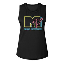 MTV Neon Sign Logo Women&#39;s Muscle Tank Top Light Ident Music Television - £19.91 GBP+