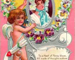 Vtg Postcard 1910 Cupid Valentine Series #1 w Pansies - Embossed - $6.88