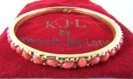 Kenneth Jay Lane, Gold Tone Faux Coral Cabochon Bangle Bracelet - £27.58 GBP