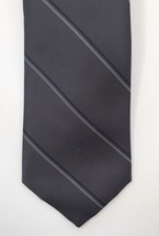 VINTAGE Yves Saint Laurent Men&#39;s Gray &amp; Navy Blue Striped Silk Neck Tie 56&quot; - £19.66 GBP
