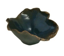 Pat O&#39;Donnell Studio Pottery Wavy Blue Oyster Shape Bowl 1993 - $74.98