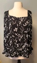 Ann Taylor Women&#39;s Black Floral Blouse With Front Buttons Size Large - $14.43