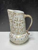 Limoges France CFH GDM Water Pitcher Gold Gilt Vines Floral Turquoise Dots - £37.17 GBP