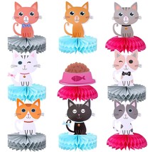 9 Pcs Cat Party Centerpieces For Tables Cat Birthday Party Decorations Honeycomb - £19.17 GBP