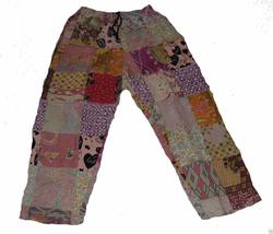 Fair Trade Patchwork Trousers with Real Patches in Old Batik Material Multicolou - £24.54 GBP