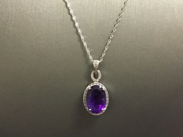 PRETTY 925 STERLING SILVER 17.75 INCH CHAIN NECKLACE WITH AMETHYST PENDANT - $9.99