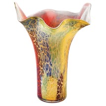 17" Red and Yellow Glass Abstract Novelty Table Vase - $4,121.05 MXN