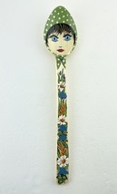 Decorative Spoon Lady Face Hand Painted Wooden Green Scarf Big Eyes  Fol... - $231.14 MXN