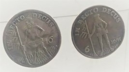Antique 6 Marian Dime 1708 Silver Coin &amp; 14K GF Cufflinks - £47.47 GBP