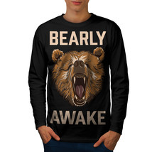 Bearly Grizzly Awake Tee Coffee Men Long Sleeve T-shirt - £11.76 GBP