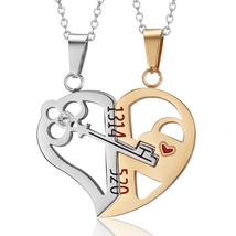 Couple Necklace Broken Heart 2pcs Key Love Pendant Double Color Valentin... - £5.51 GBP
